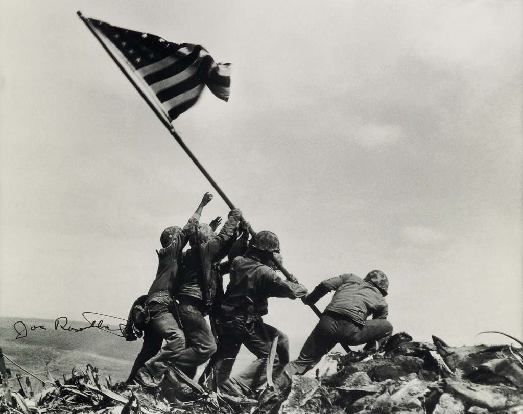 JOE ROSENTHAL (1911-2006) Raising the Flag on Iwo Jima * Marines of the Second Battalion, 28th Regiment, Fifth Division, with the Flag.
